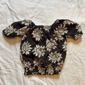 LC Lauren Conrad Black Sunflower Smocked Off-Shoulder Crop Top